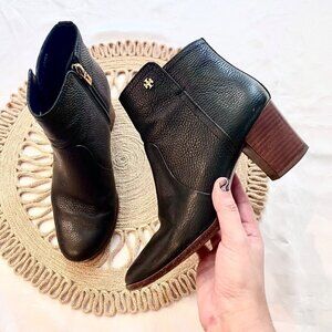 Tory Burch Sabe Black 65mm Ankle Bootie Black Tumbled Leather Size 8.5